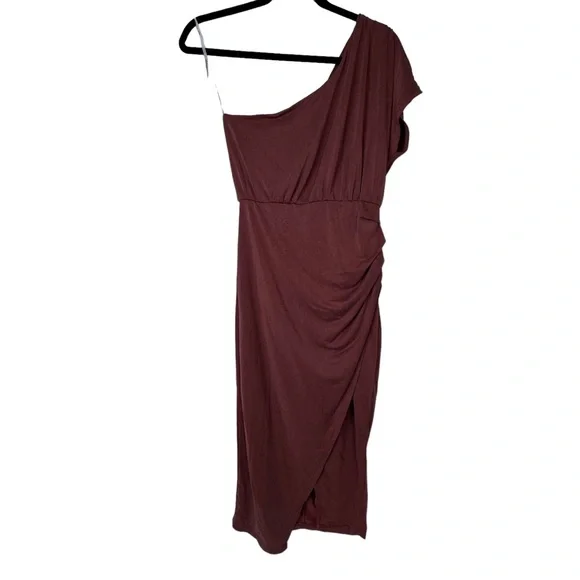 Lulu's Raise a Glass One Shoulder Midi Dress Size S Wedding Cocktail Rusty Rose - Picture 5 of 13